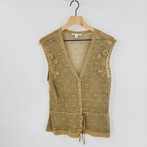 Vintage Banana Republic Crochet Knit Vest XL – Boho Button-Front Sleeveless Top